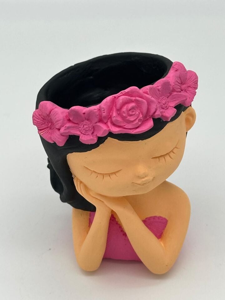 Çiçek Taçlı Kız Sukulent Pembe