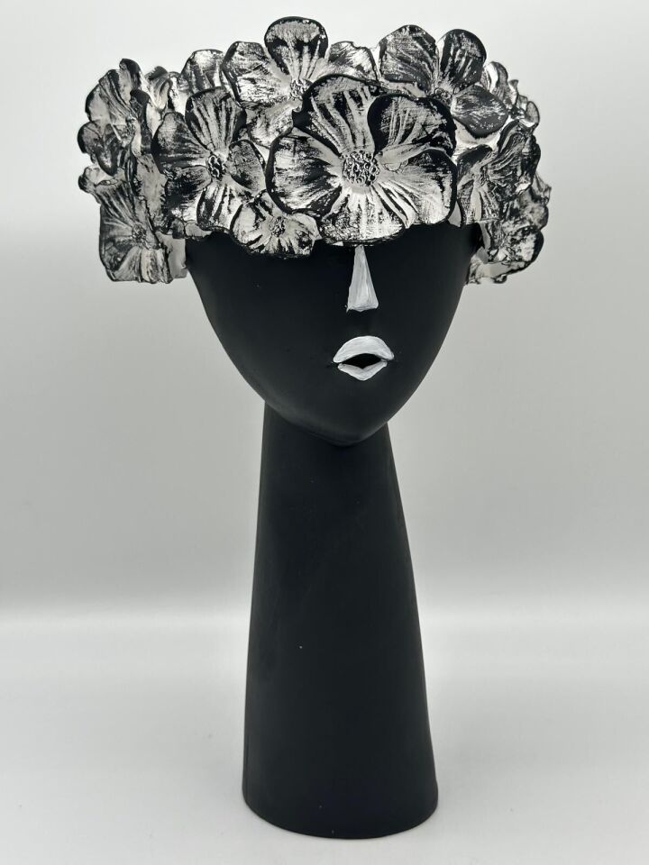 Çiçekli Kız Vazo Büyük Siyah