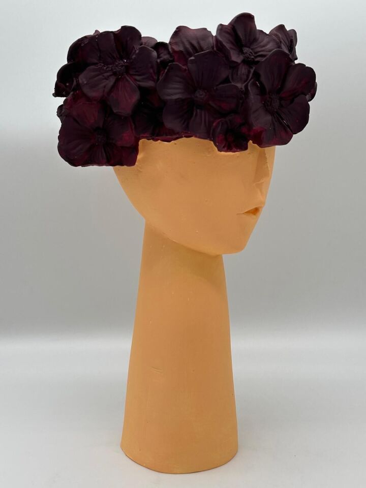 Çiçekli Kız Vazo Büyük Bej