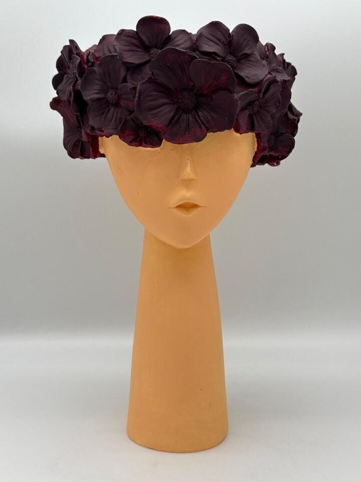 Çiçekli Kız Vazo Büyük Bej