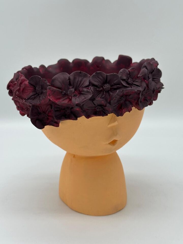 Çiçekli Kız Vazo Küçük Bej