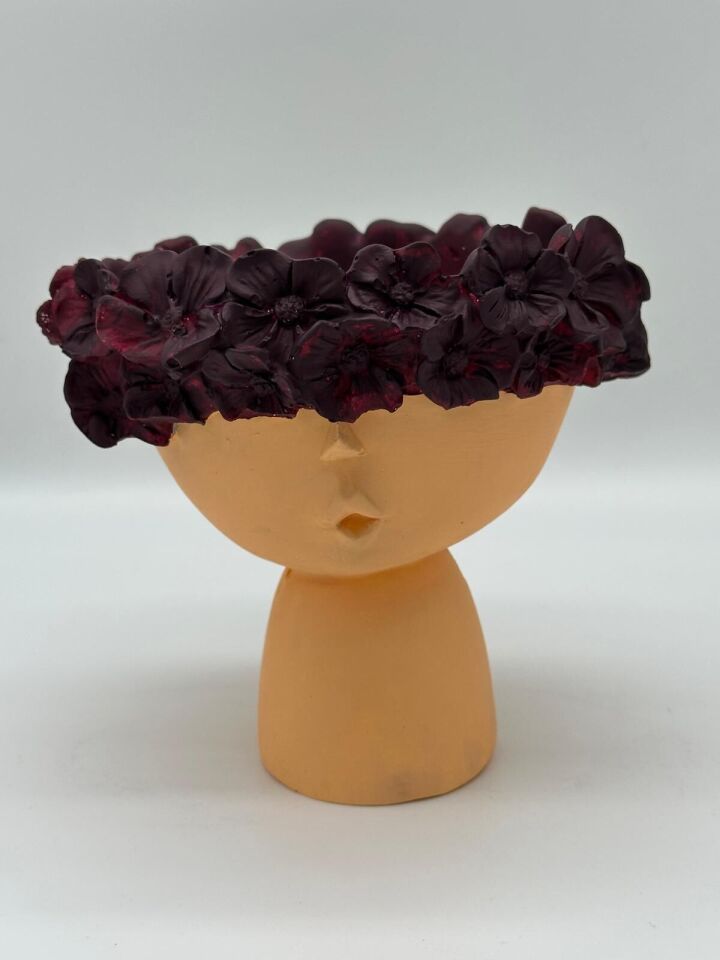 Çiçekli Kız Vazo Küçük Bej