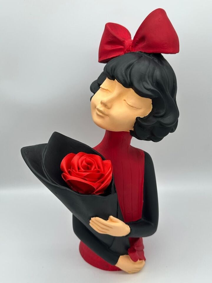 Fiyonklu Buketli Kız Kırmızı