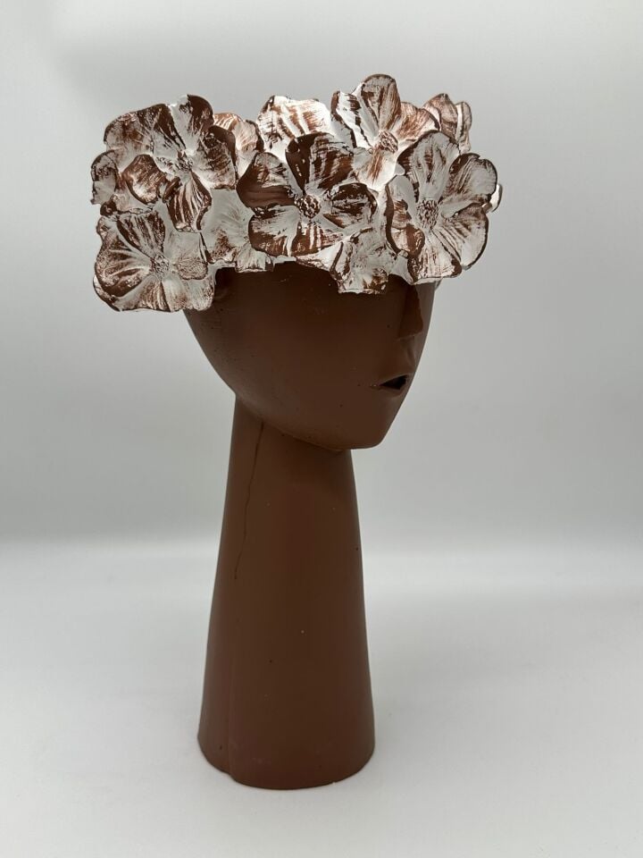 Çiçekli Kız Vazo Büyük Kahverengi