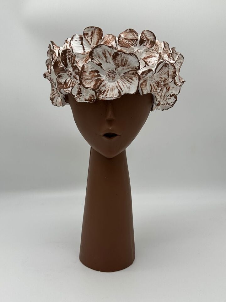 Çiçekli Kız Vazo Büyük Kahverengi