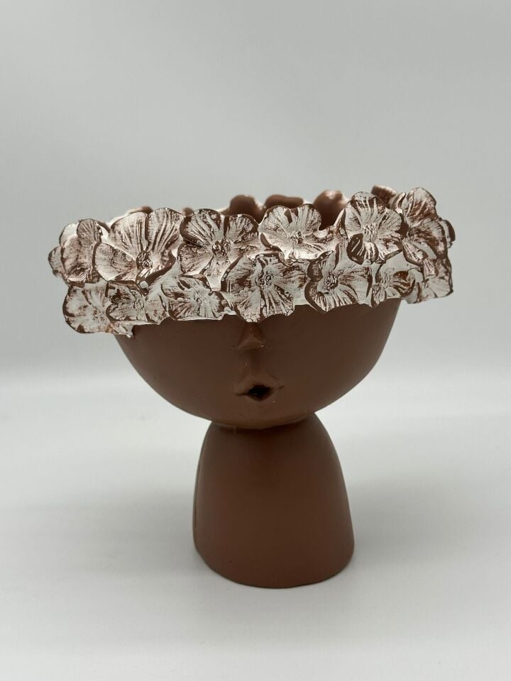 Çiçekli Kız Vazo Küçük Kahverengi