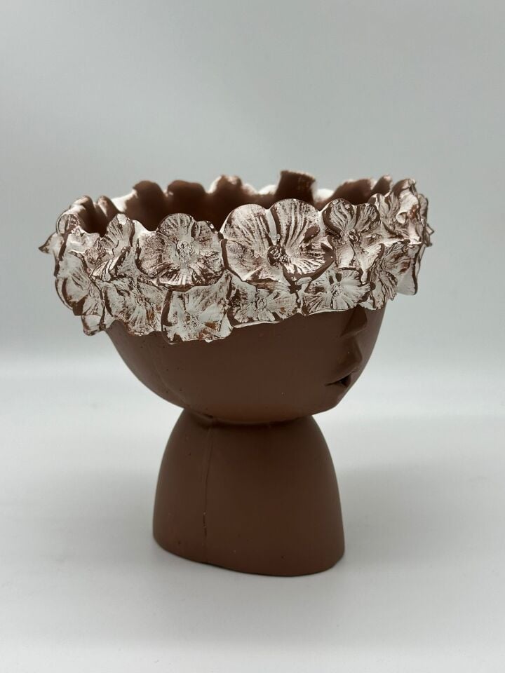 Çiçekli Kız Vazo Küçük Kahverengi